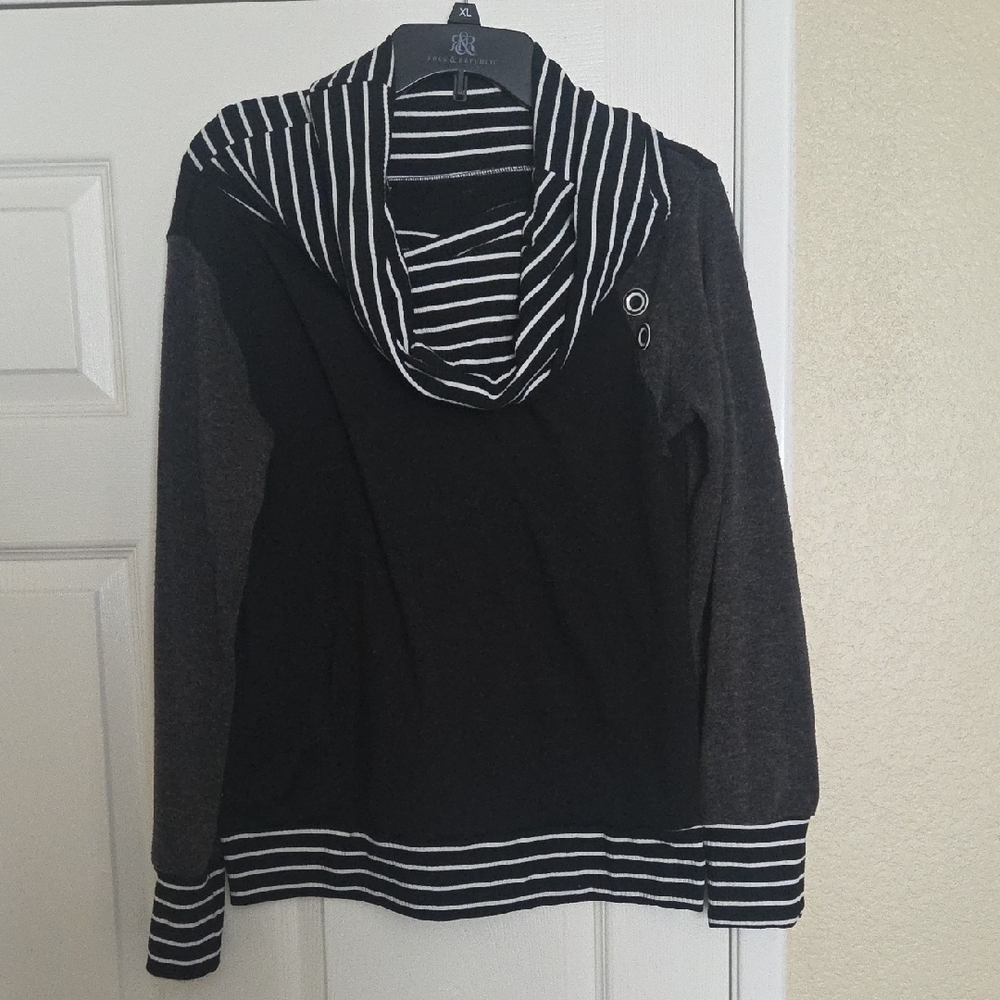 Lucky Brand Black and White Striped Cowl Neck Sweater